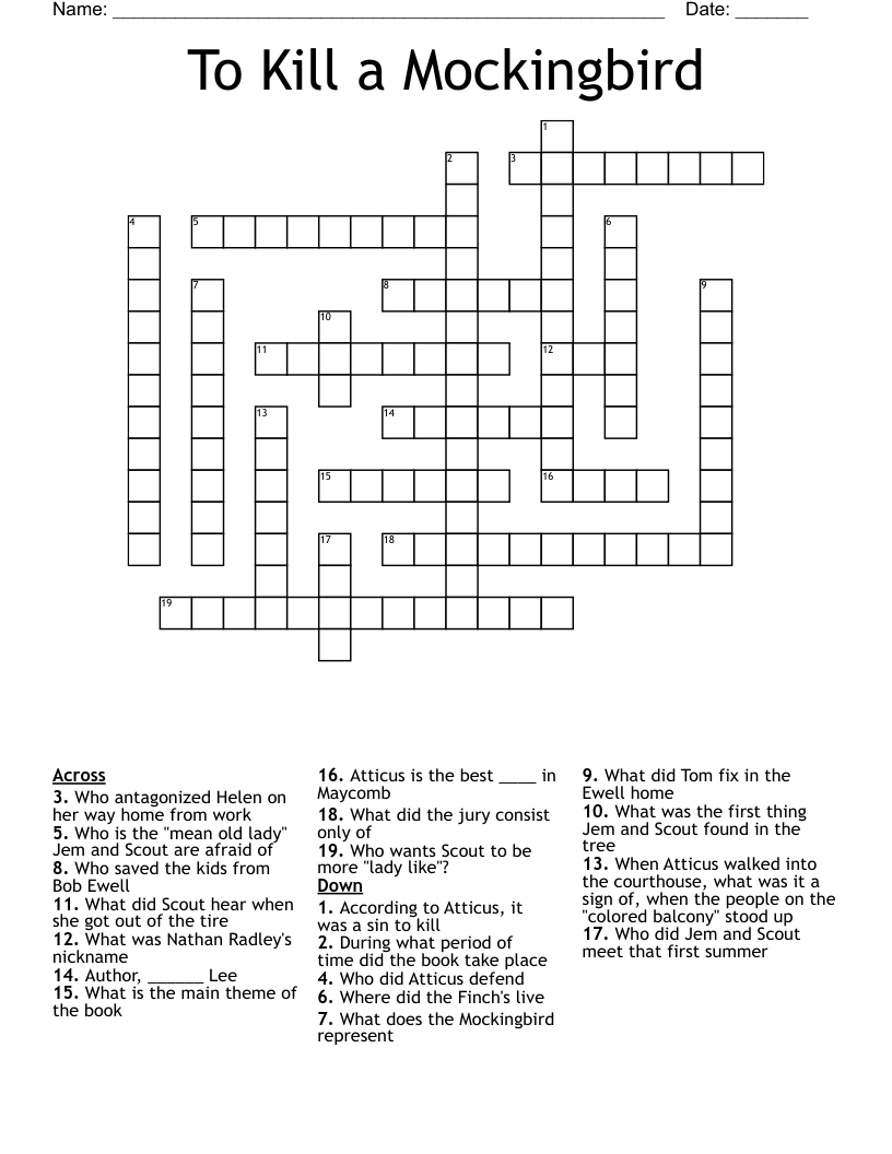 To Kill a Mockingbird  Crossword