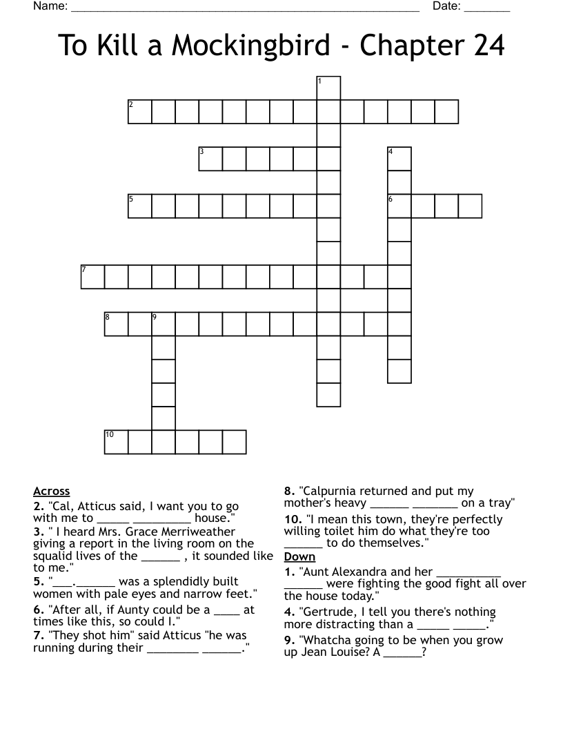 To Kill a Mockingbird - Chapter 24 Crossword