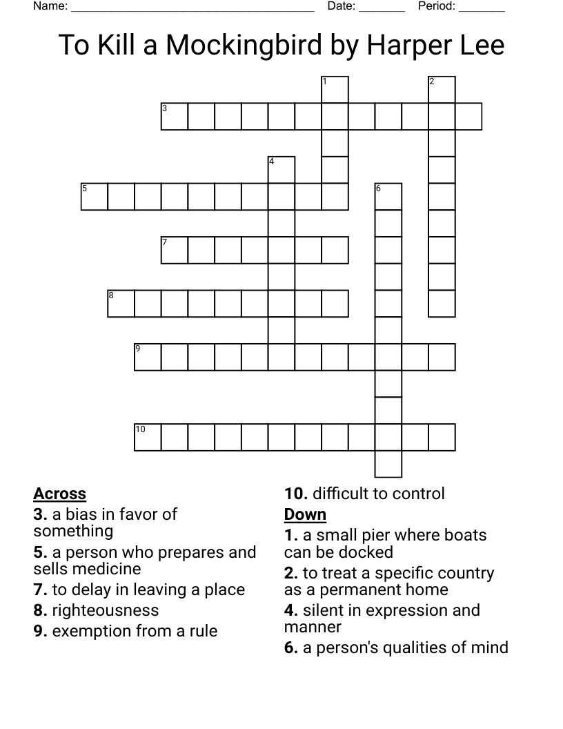 To Kill a Mockingbird by Harper Lee Crossword
