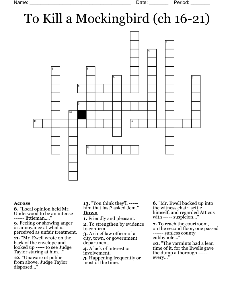 To Kill a Mockingbird (ch 16-21) Crossword