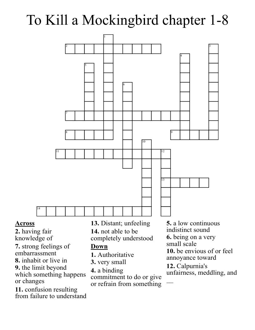 To Kill a Mockingbird chapter 1-8 Crossword