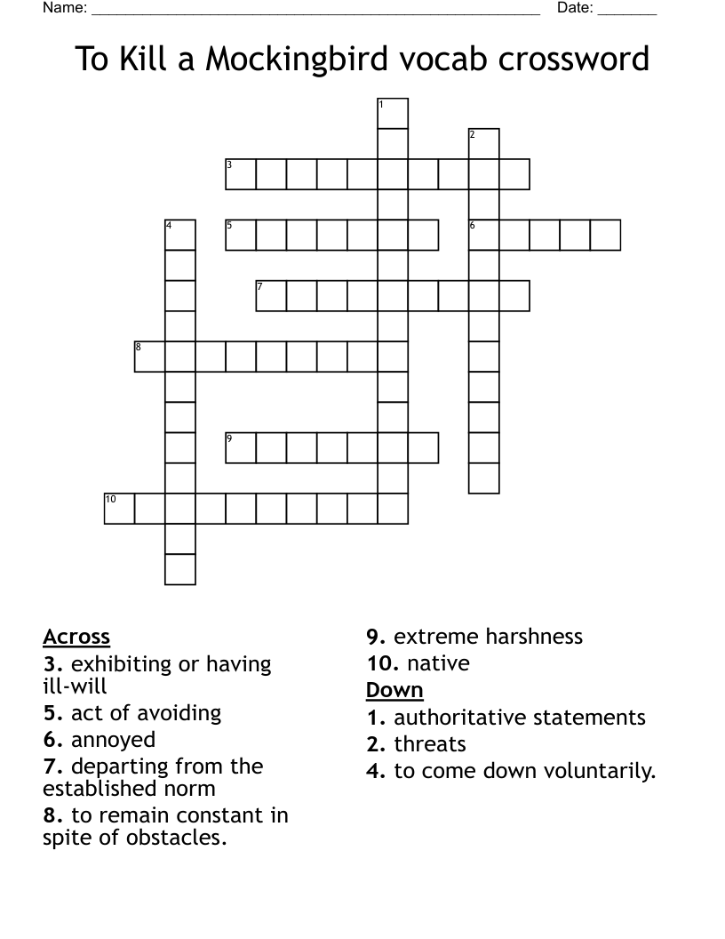 To Kill a Mockingbird vocab crossword