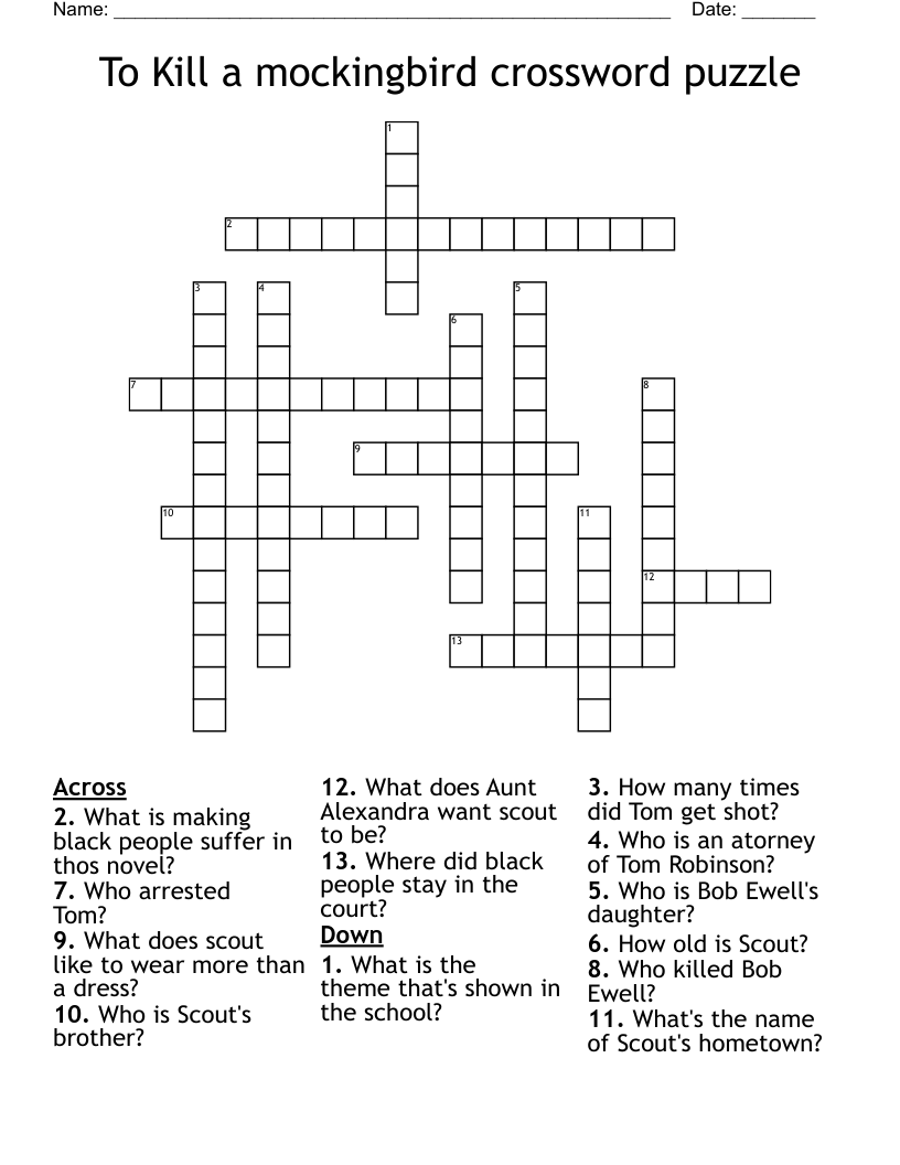 To Kill a mockingbird crossword puzzle 