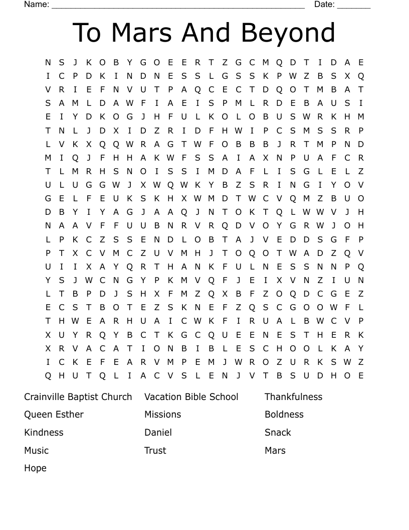 To Mars And Beyond Word Search