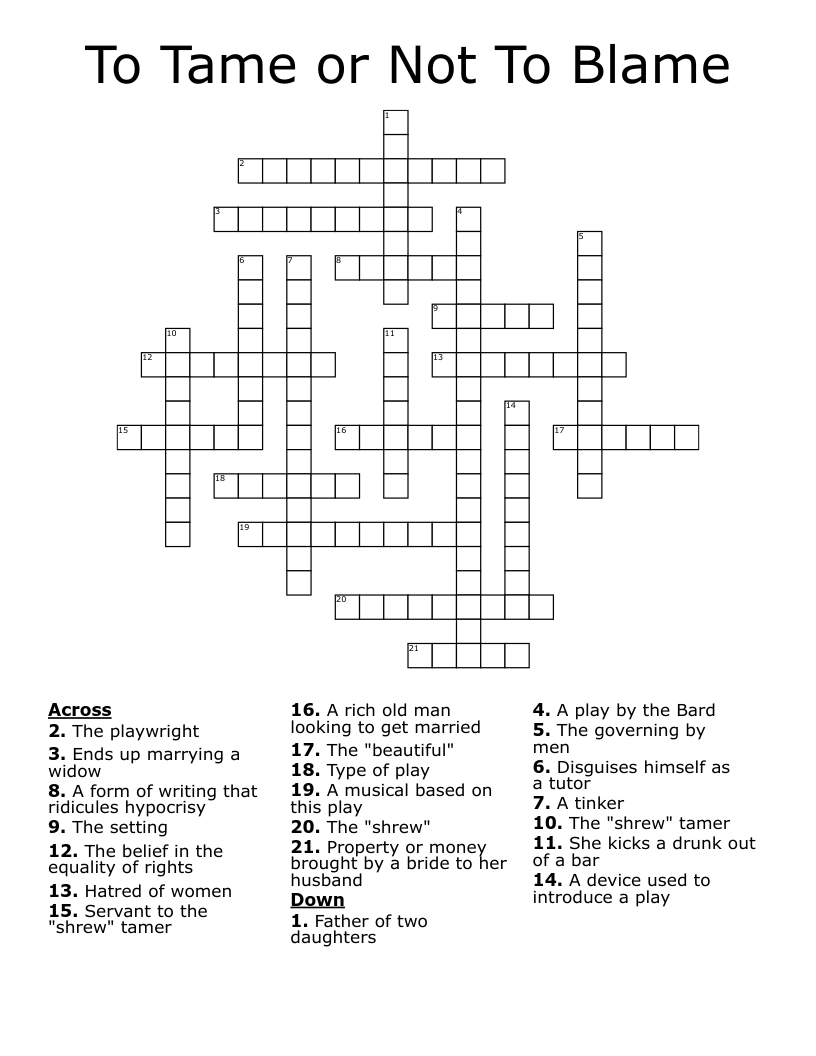 To Tame or Not To Blame Crossword