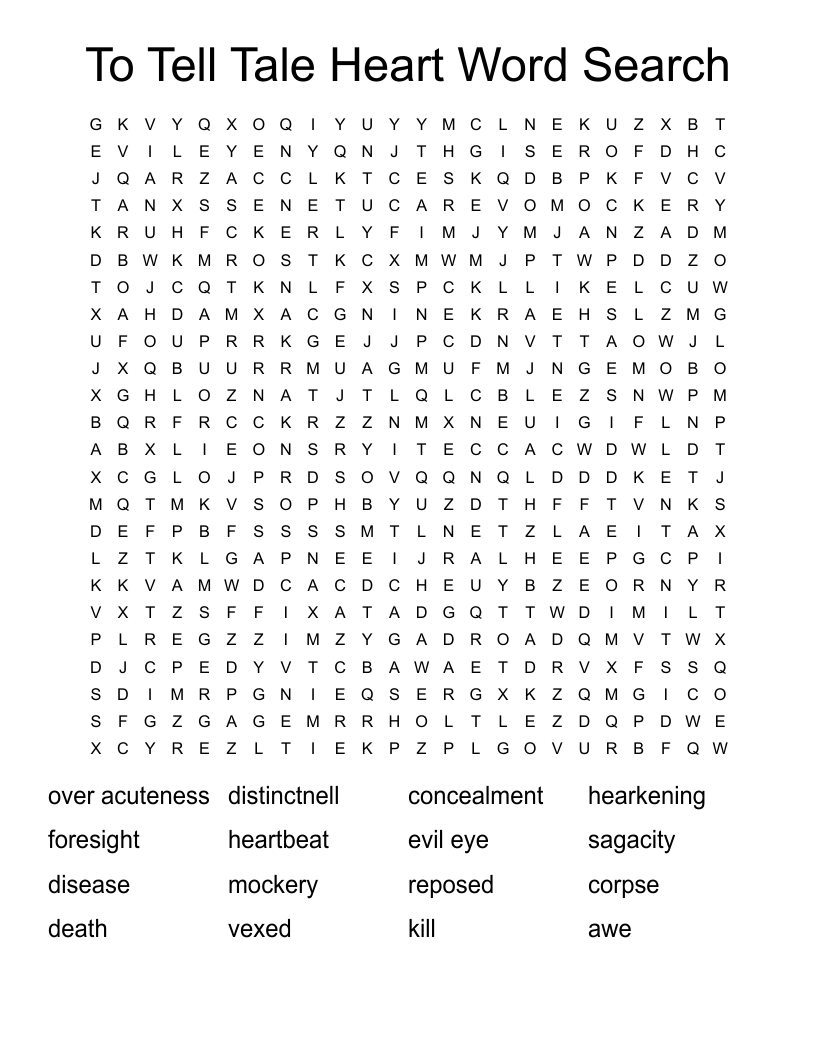 To Tell Tale Heart Word Search