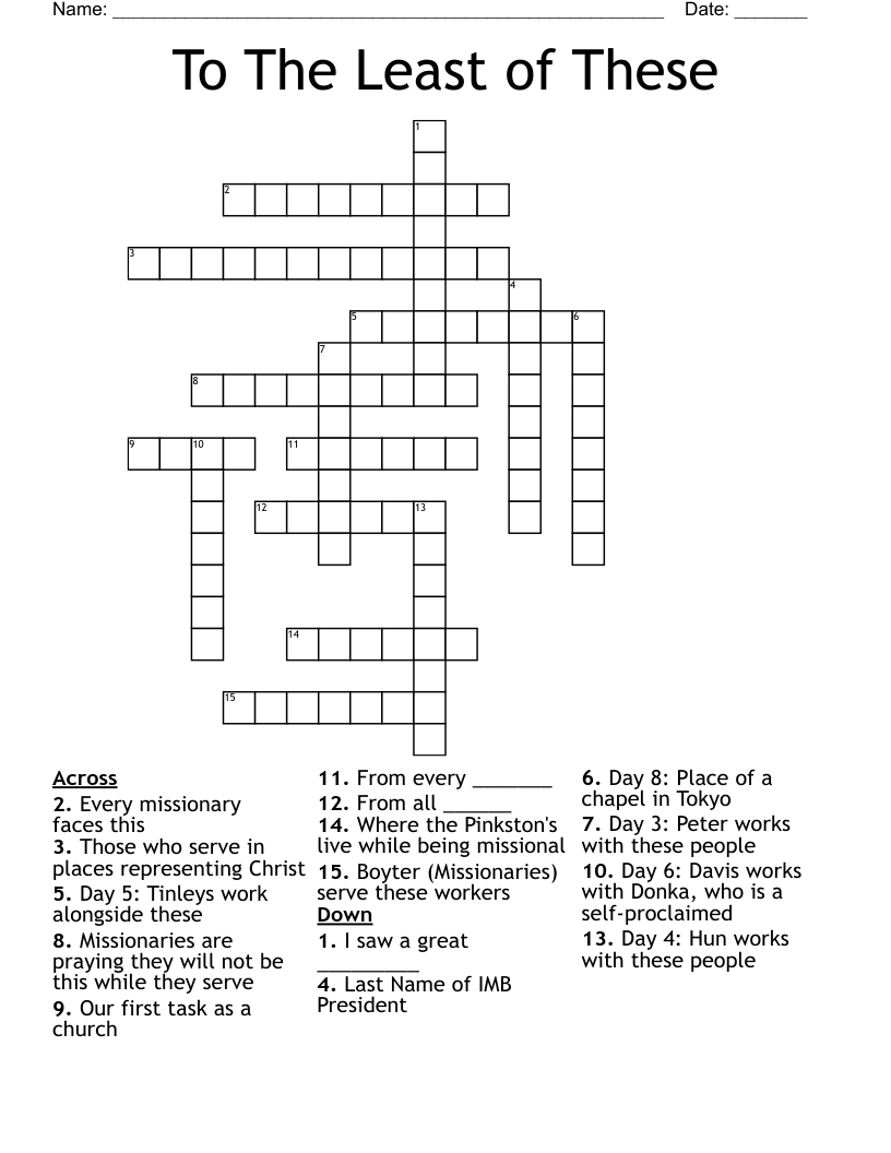 To The Least of These Crossword