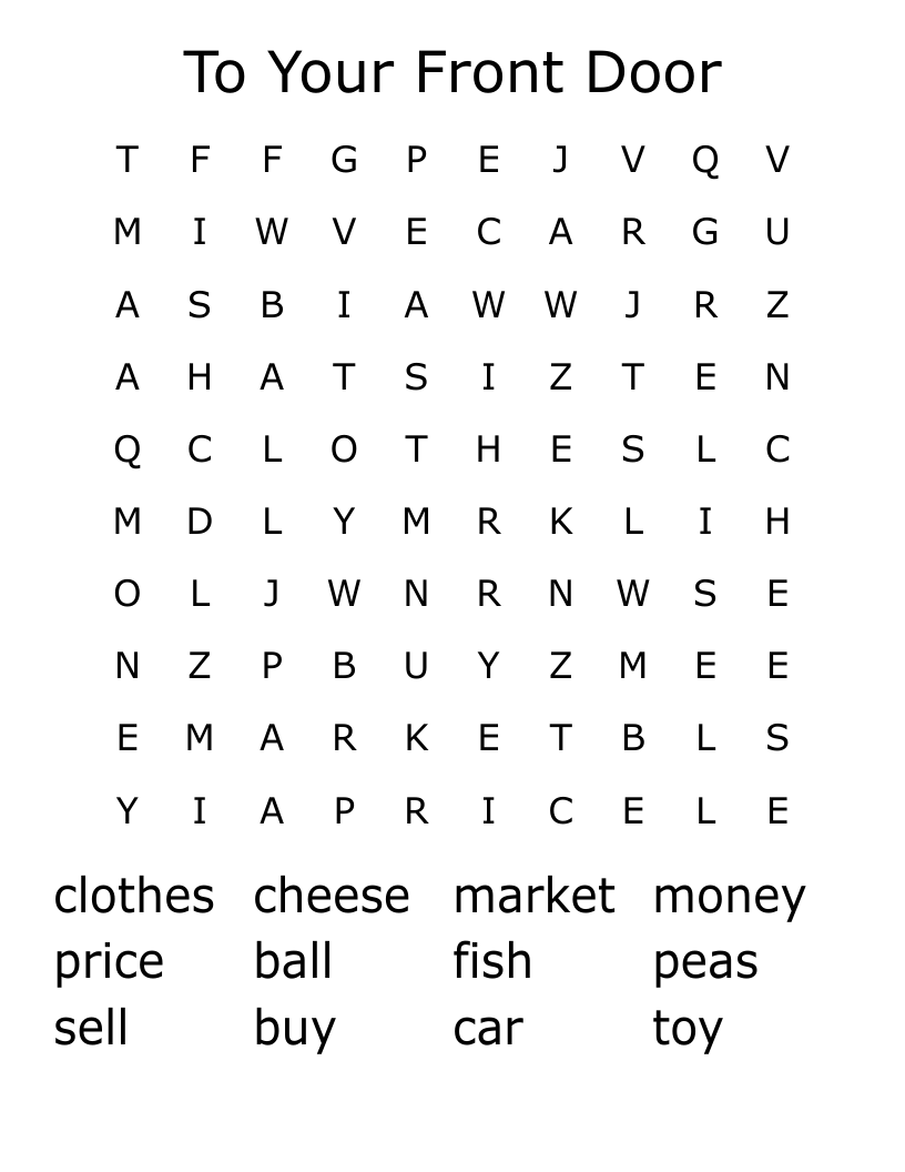 To Your Front Door Word Search