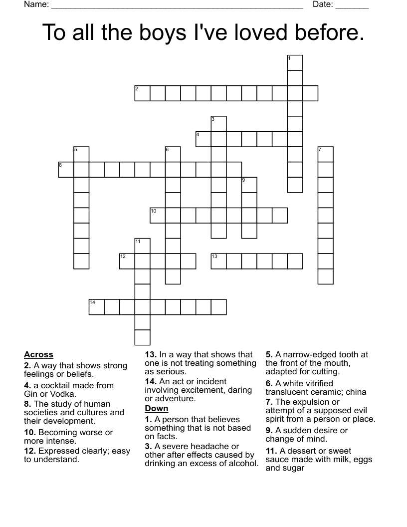 To all the boys I've loved before. Crossword