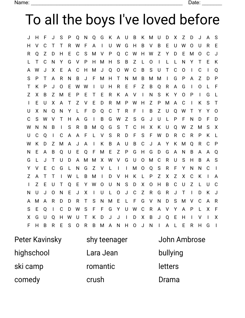 To all the boys I've loved before Word Search