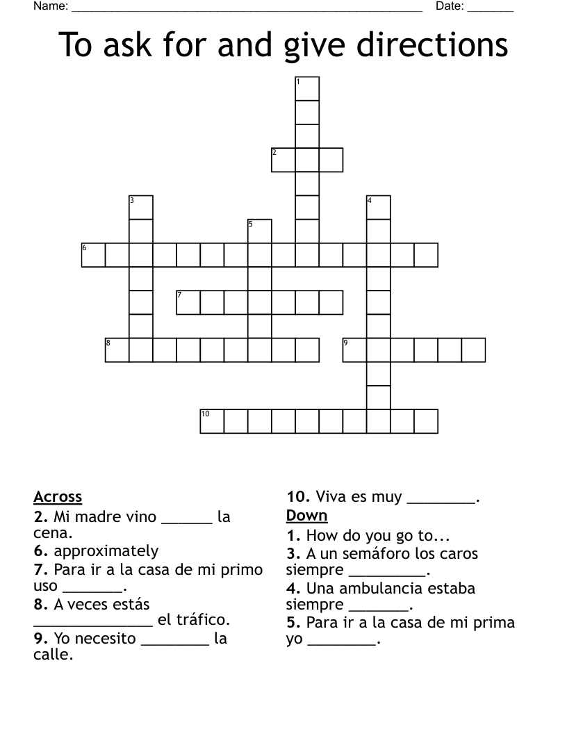 To ask for and give directions Crossword