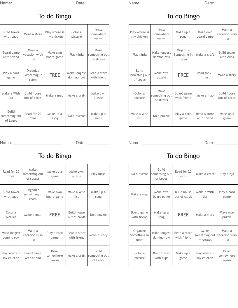 To do Bingo 