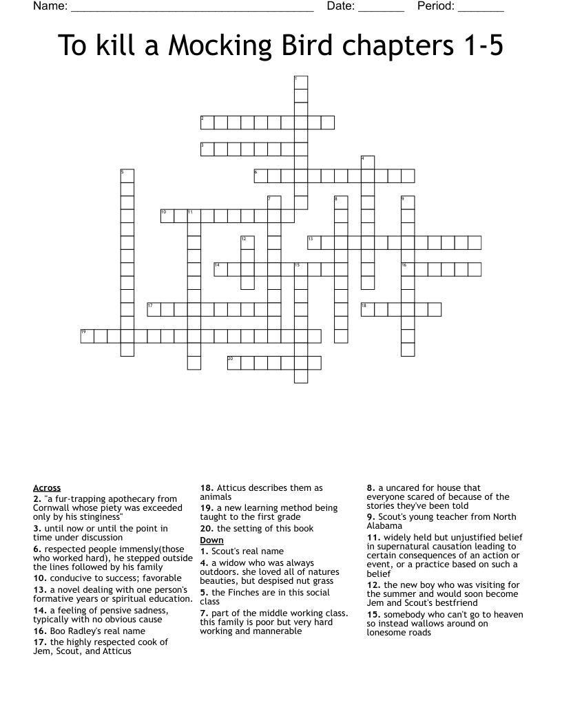 To kill a Mocking Bird chapters 1-5 Crossword