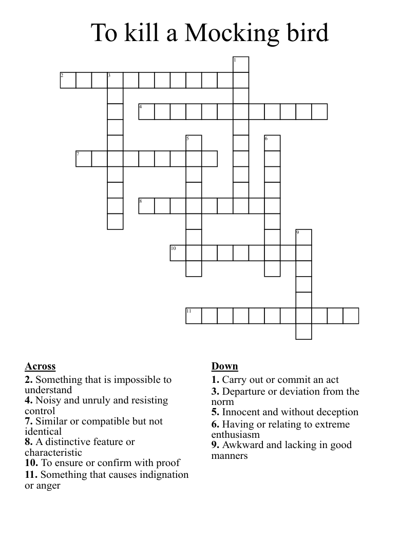 To kill a Mocking bird Crossword