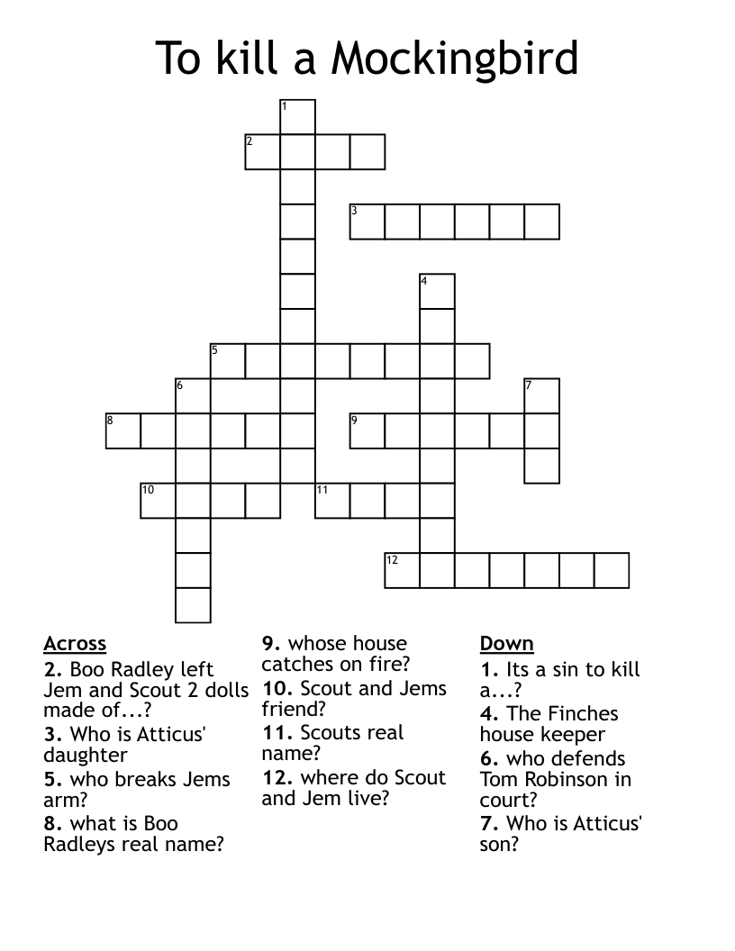 To kill a Mockingbird Crossword