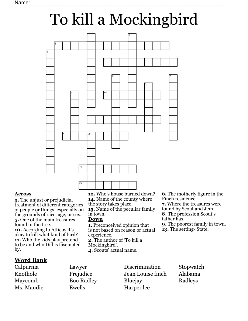 To kill a Mockingbird Crossword