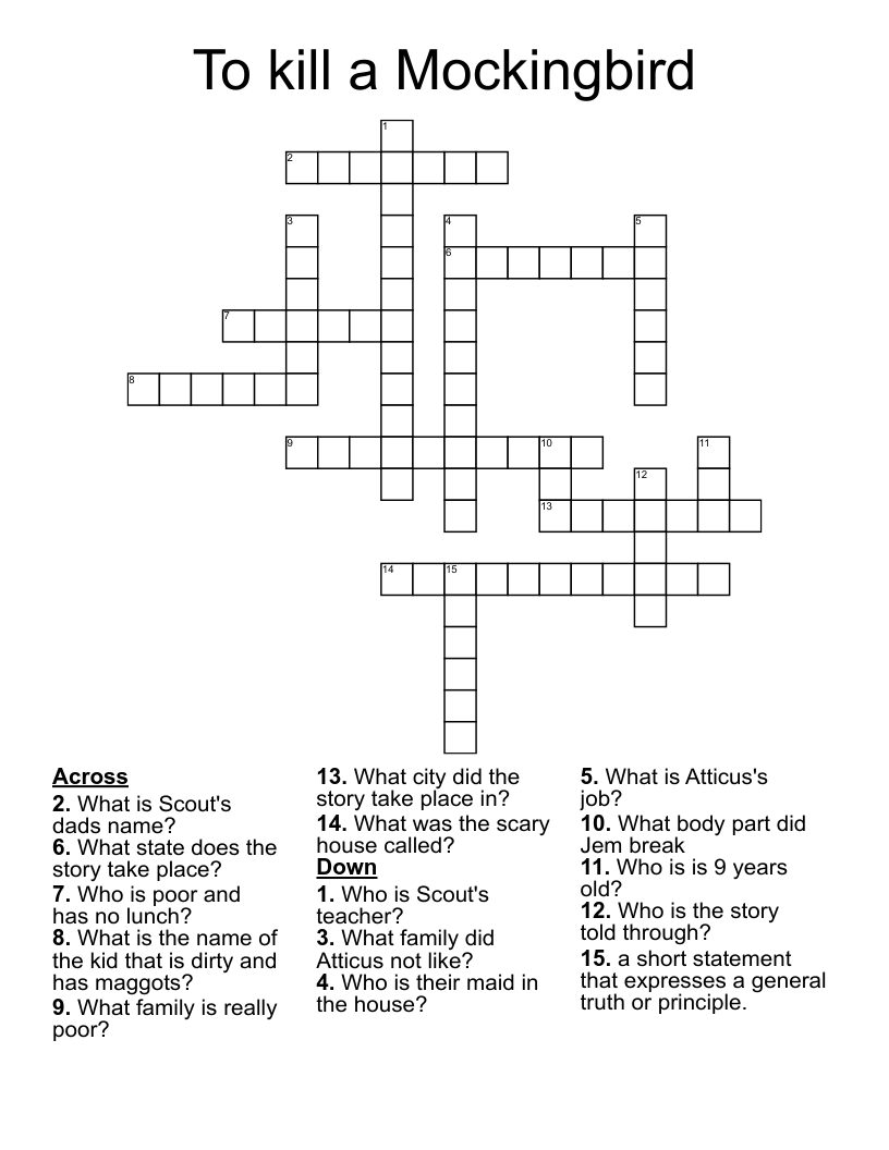 To kill a Mockingbird  Crossword