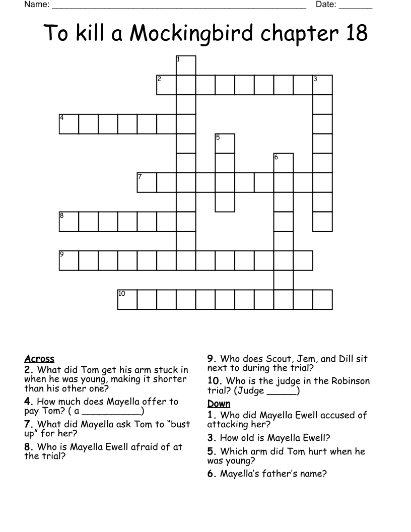 To kill a Mockingbird chapter 18 Crossword