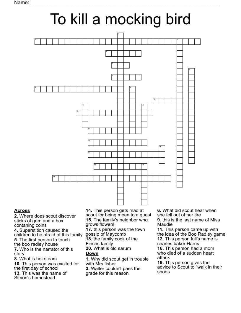 To kill a mocking bird Crossword
