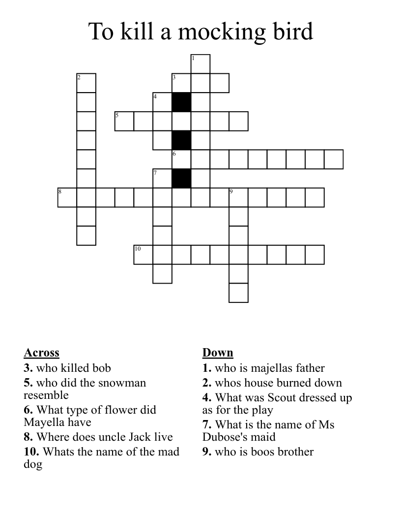 To kill a mocking bird  Crossword