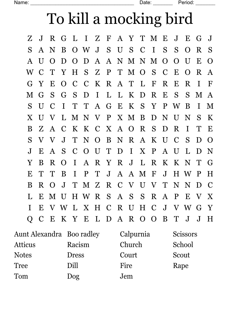 To kill a mocking bird  Word Search