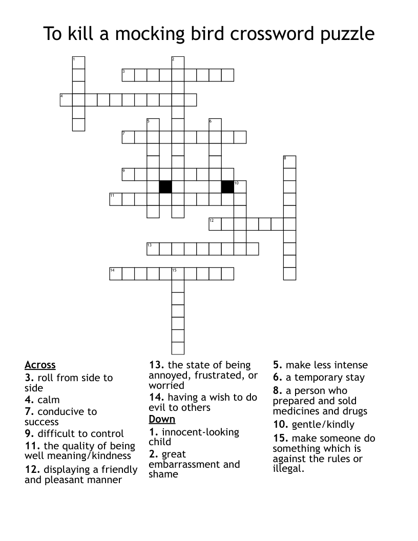 To kill a mocking bird crossword puzzle