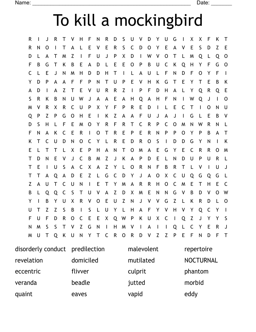 To kill a mockingbird Word Search