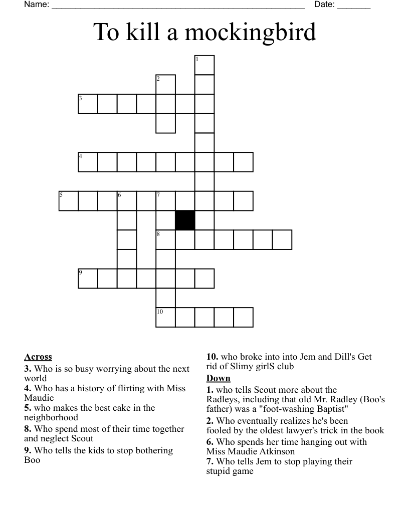 To kill a mockingbird Crossword