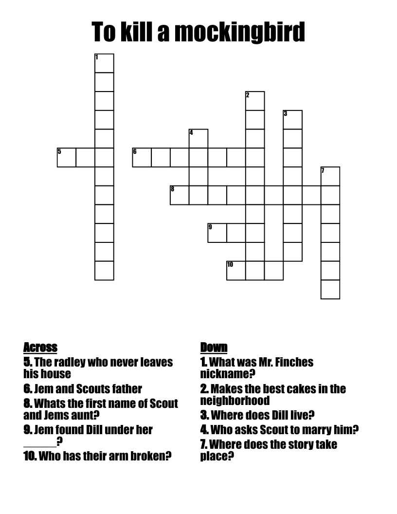 To kill a mockingbird Crossword