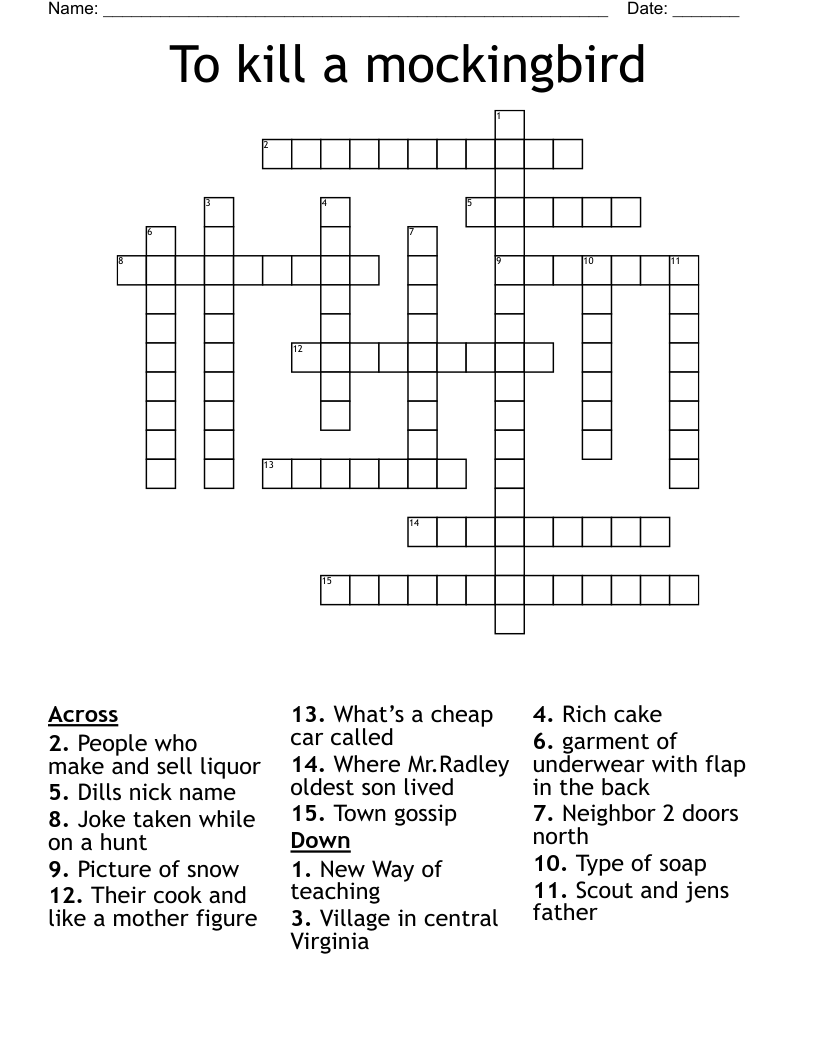 To kill a mockingbird Crossword