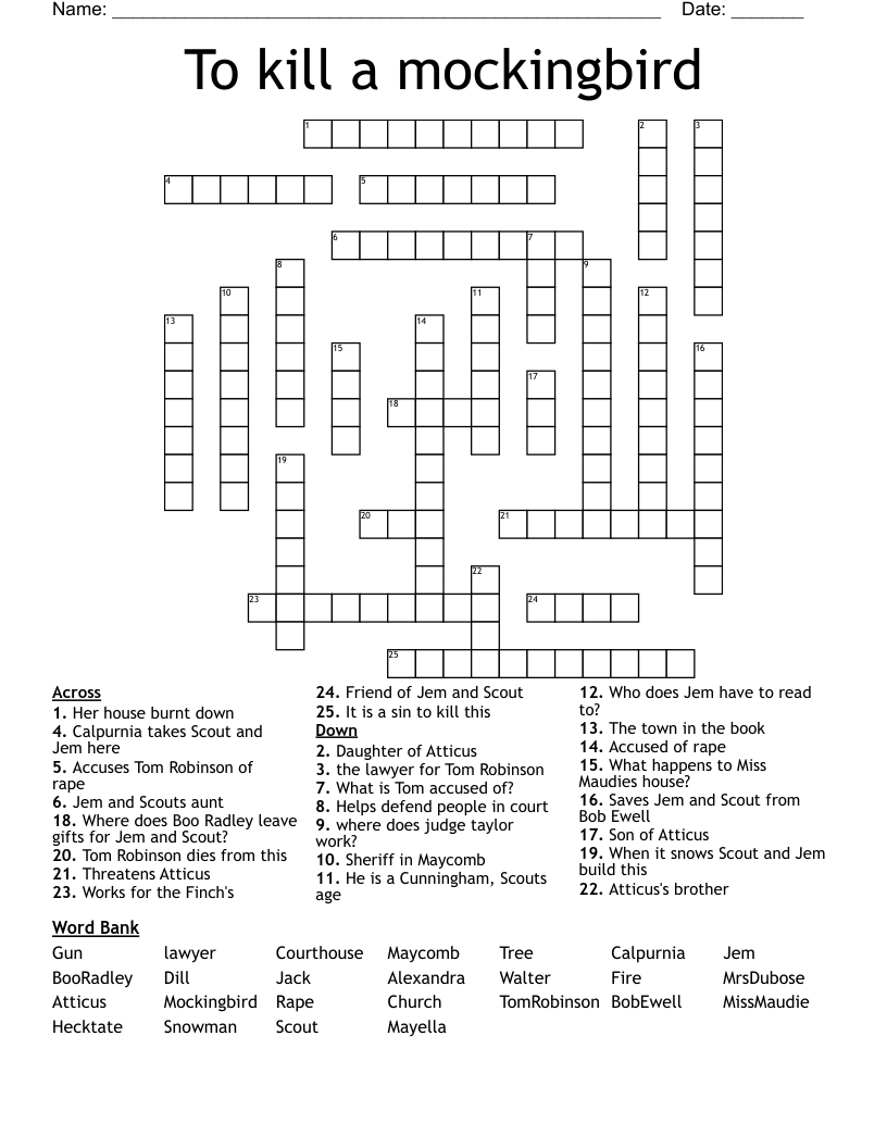To kill a mockingbird Crossword