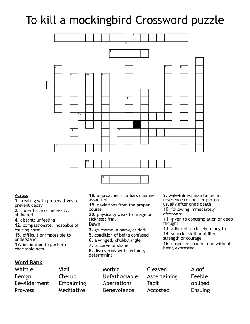 To kill a mockingbird Crossword puzzle