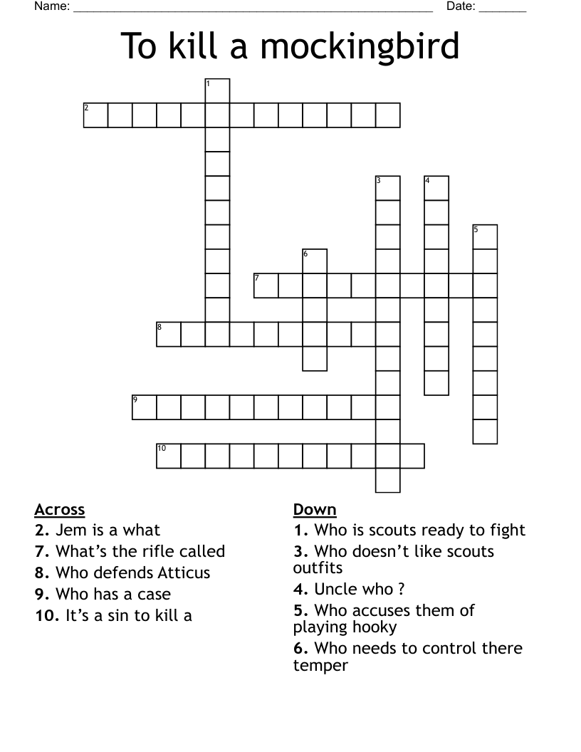 To kill a mockingbird  Crossword