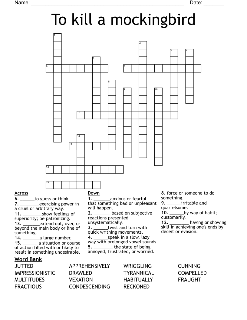 To kill a mockingbird  Crossword