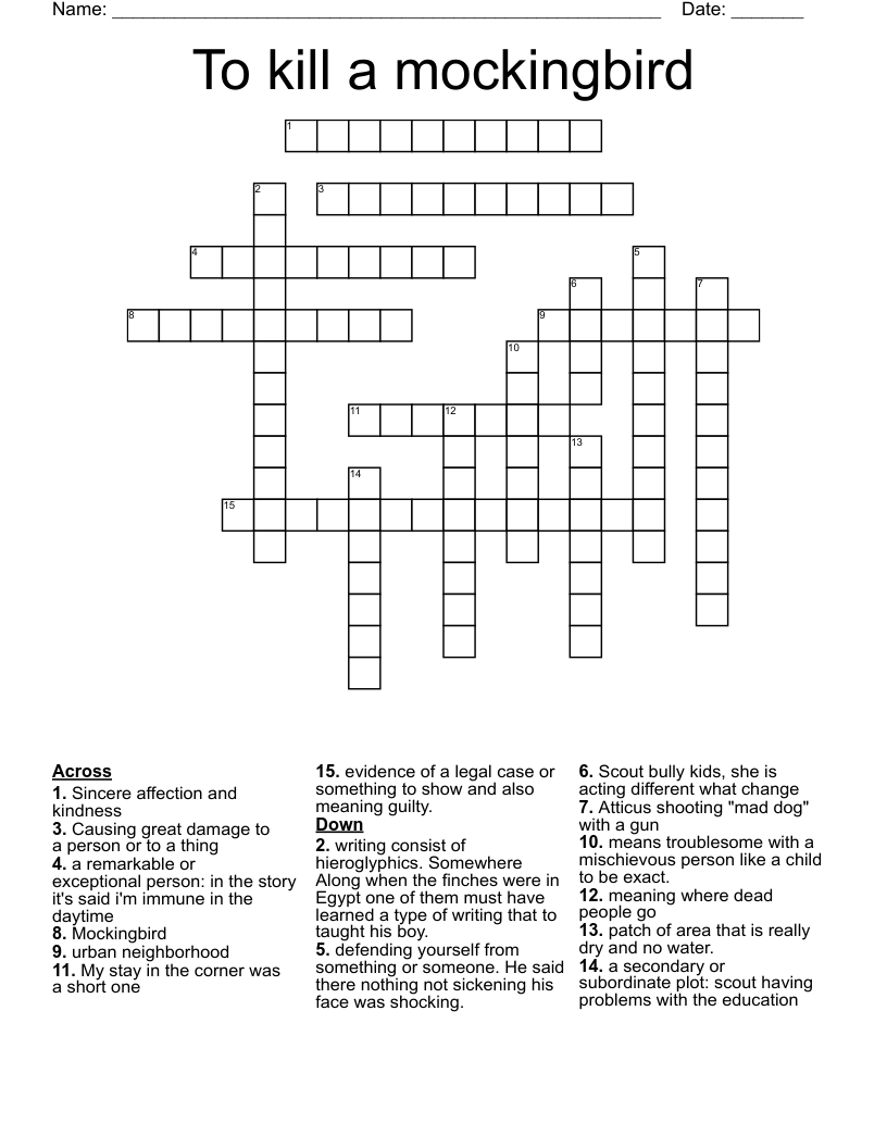 To kill a mockingbird  Crossword