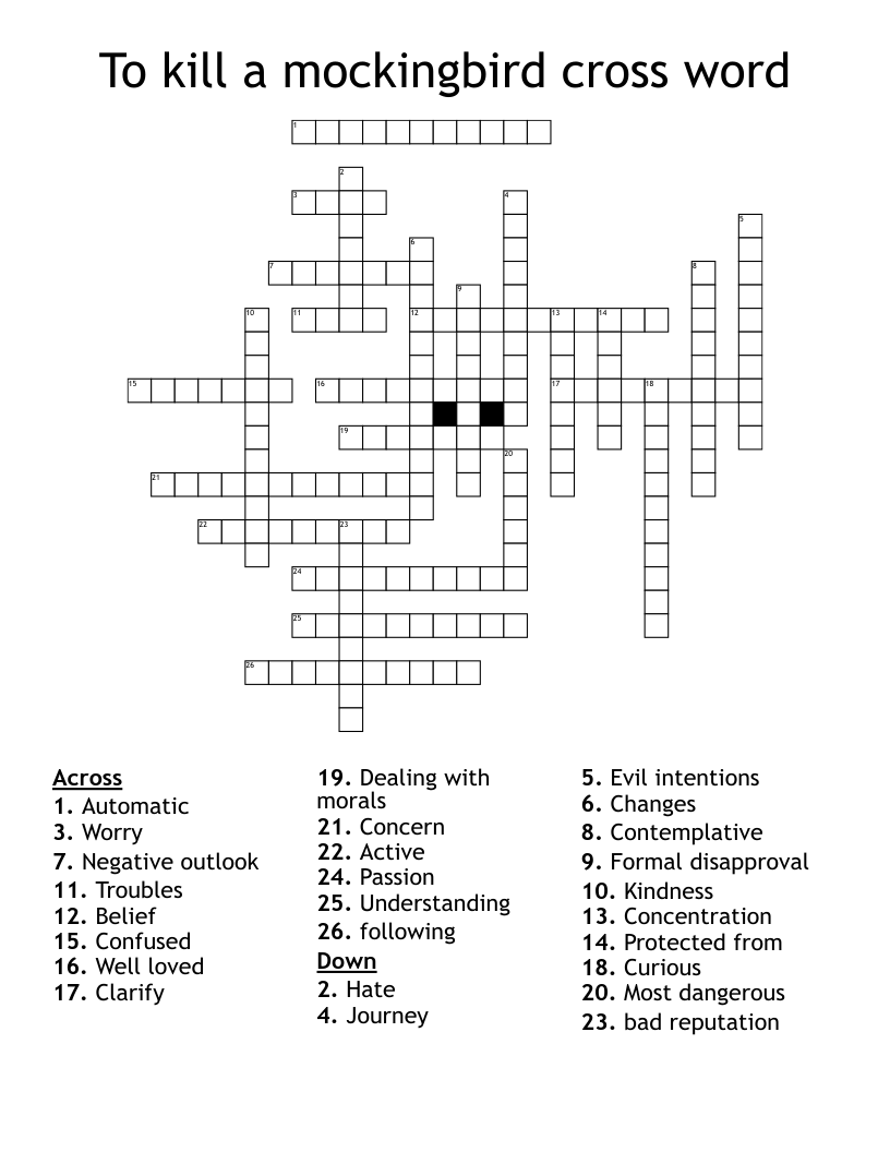 To kill a mockingbird cross word 
