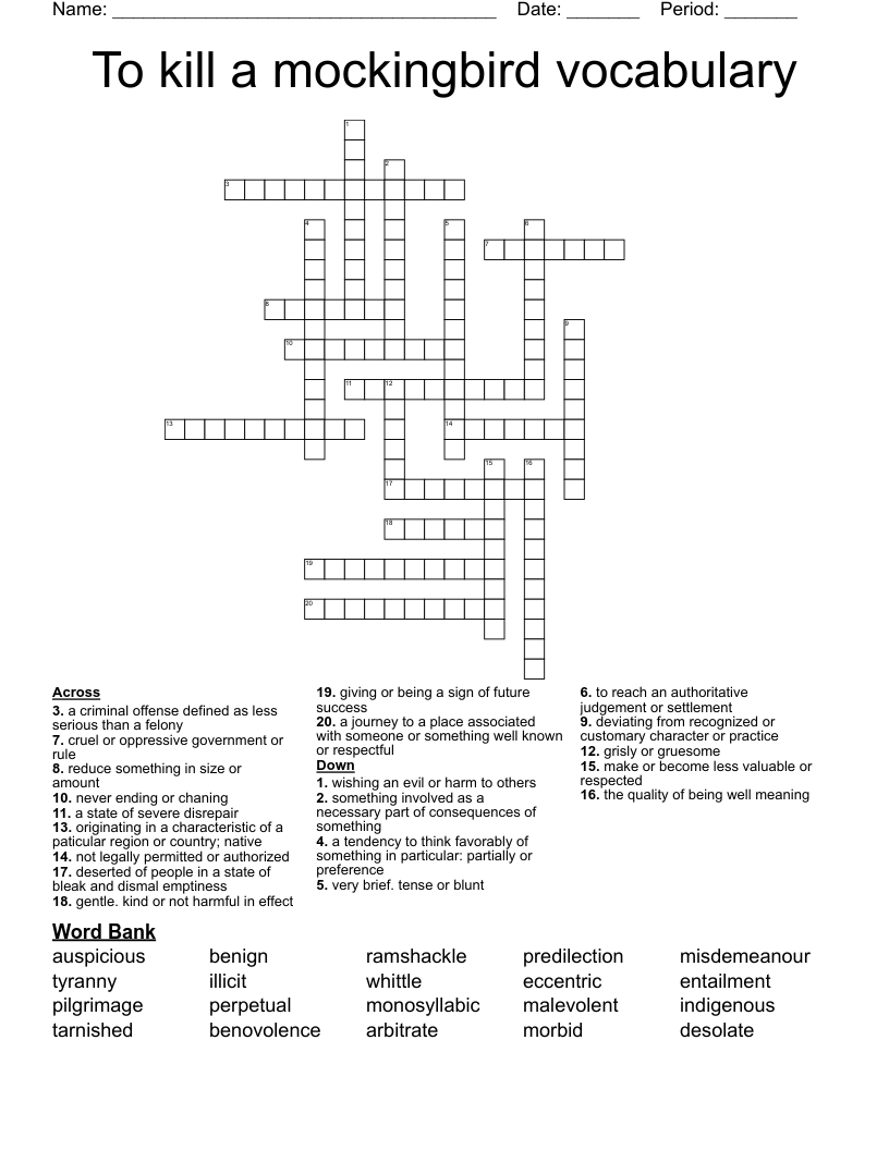 To kill a mockingbird vocabulary Crossword