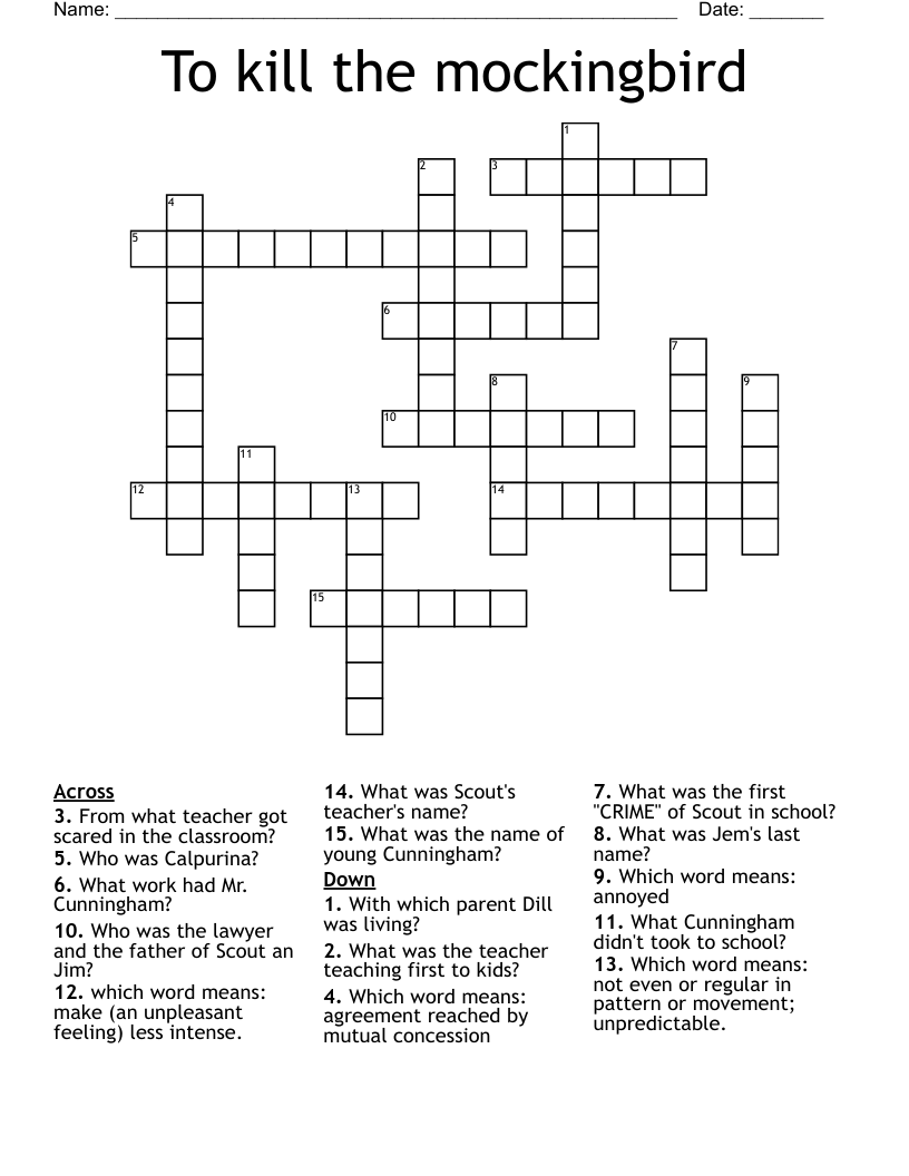 To kill the mockingbird Crossword