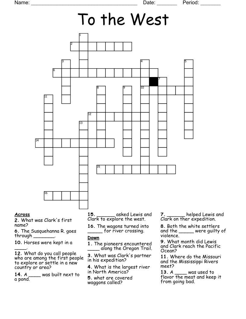 To the West  Crossword