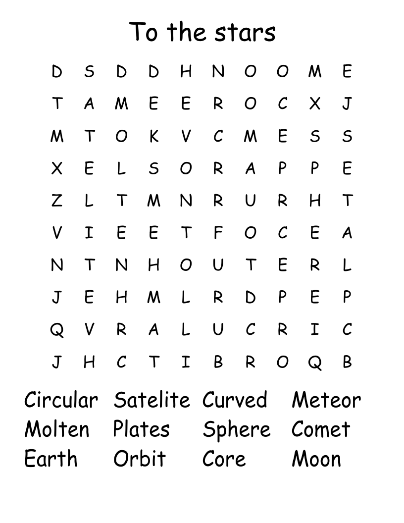 To the stars Word Search