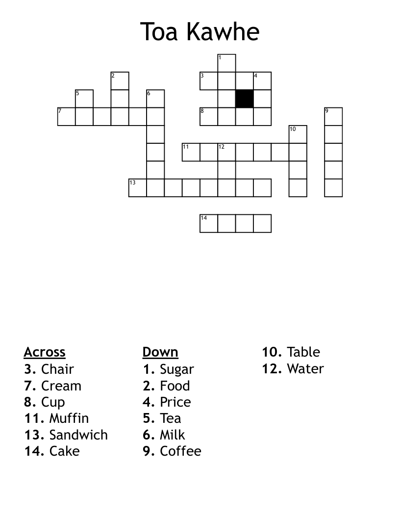 Toa Kawhe Crossword