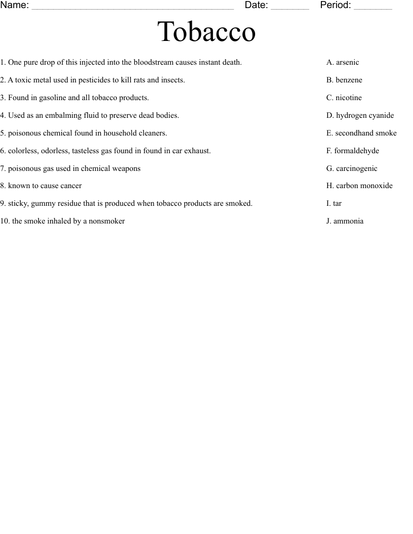 Tobacco Worksheet