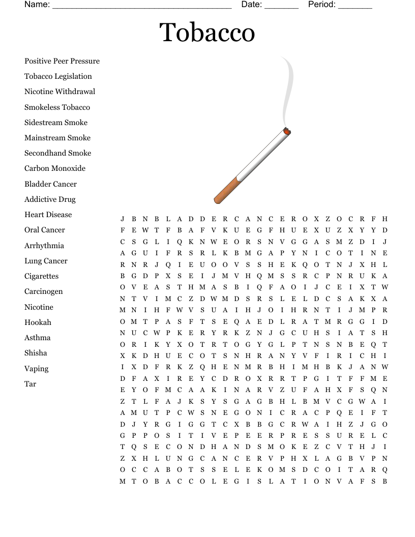 Tobacco Word Search