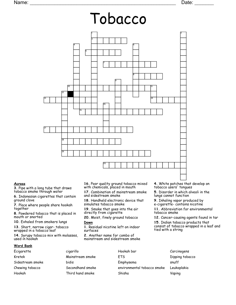 Tobacco Crossword