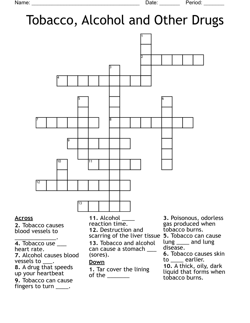 Tobacco, Alcohol and Other Drugs Crossword