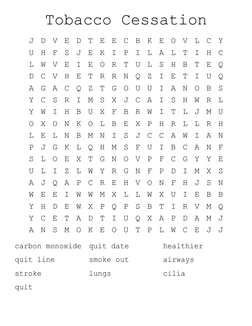 Tobacco Cessation Word Search