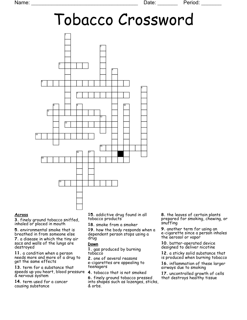 Tobacco Crossword 