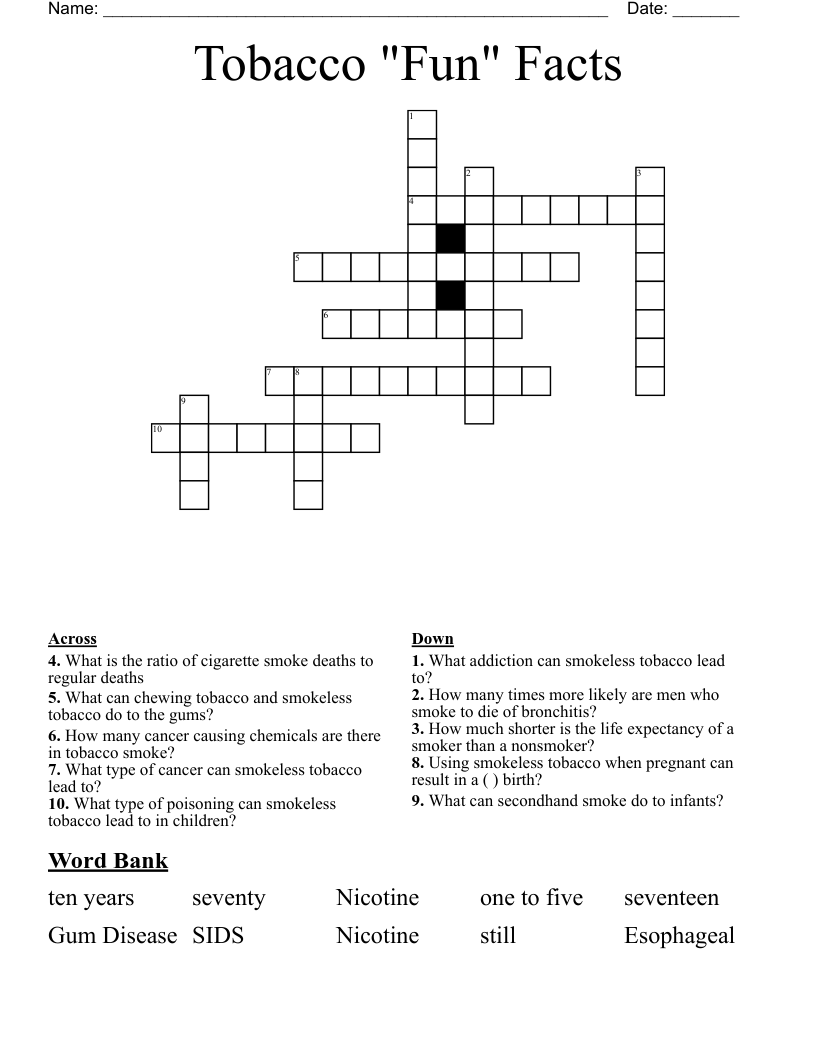Tobacco "Fun" Facts Crossword