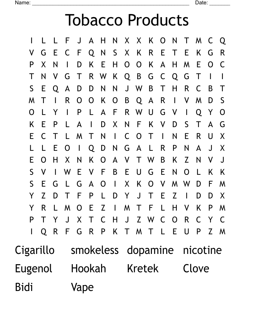 Tobacco  Products Word Search
