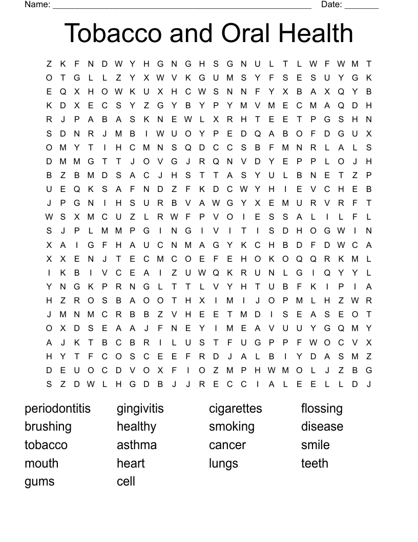 Tobacco and Oral Health Word Search
